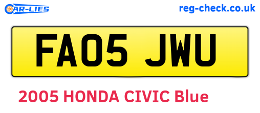 FA05JWU are the vehicle registration plates.