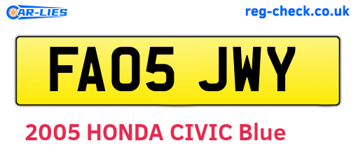 FA05JWY are the vehicle registration plates.