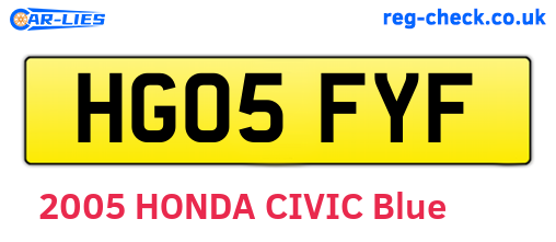 HG05FYF are the vehicle registration plates.