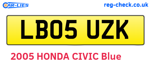 LB05UZK are the vehicle registration plates.