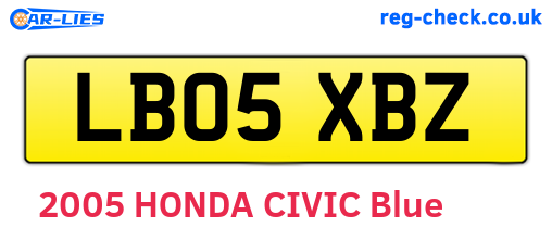 LB05XBZ are the vehicle registration plates.