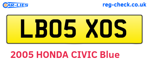 LB05XOS are the vehicle registration plates.