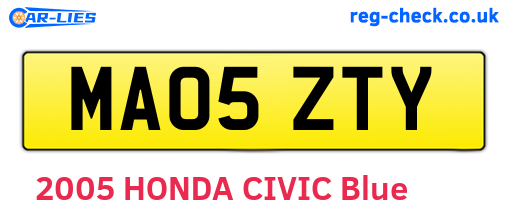 MA05ZTY are the vehicle registration plates.