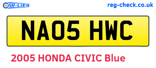 NA05HWC are the vehicle registration plates.