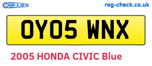 OY05WNX are the vehicle registration plates.