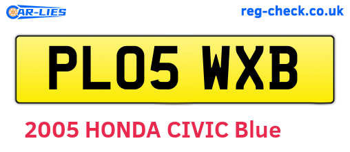 PL05WXB are the vehicle registration plates.