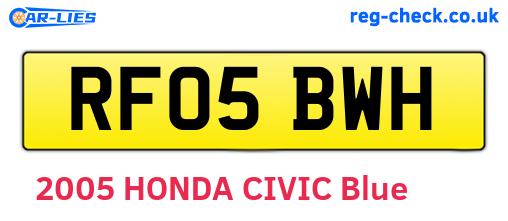 RF05BWH are the vehicle registration plates.