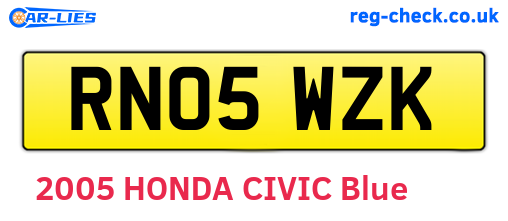 RN05WZK are the vehicle registration plates.
