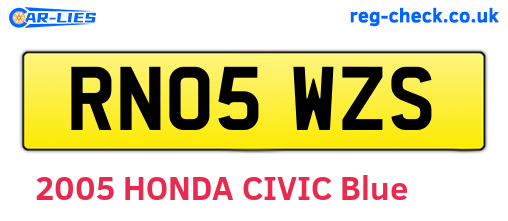 RN05WZS are the vehicle registration plates.