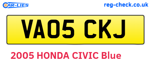 VA05CKJ are the vehicle registration plates.