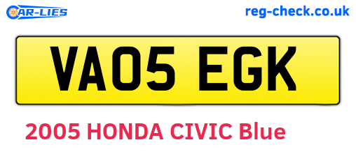 VA05EGK are the vehicle registration plates.