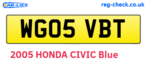 WG05VBT are the vehicle registration plates.