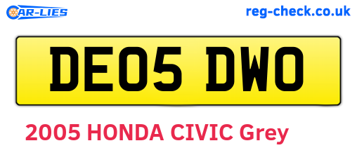 DE05DWO are the vehicle registration plates.