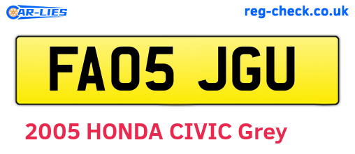 FA05JGU are the vehicle registration plates.