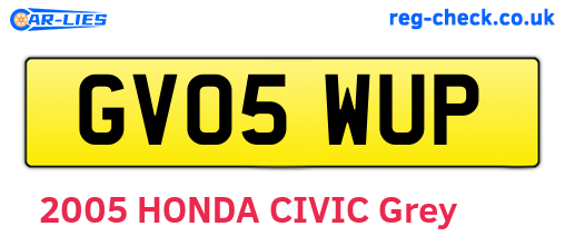 GV05WUP are the vehicle registration plates.