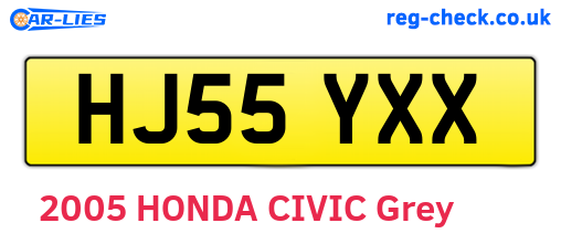 HJ55YXX are the vehicle registration plates.