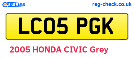 LC05PGK are the vehicle registration plates.