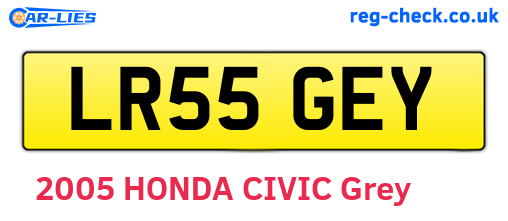 LR55GEY are the vehicle registration plates.