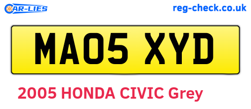 MA05XYD are the vehicle registration plates.