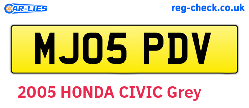 MJ05PDV are the vehicle registration plates.