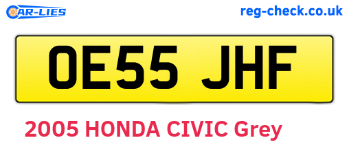 OE55JHF are the vehicle registration plates.