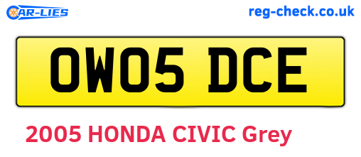OW05DCE are the vehicle registration plates.