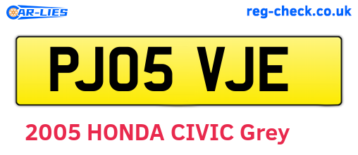 PJ05VJE are the vehicle registration plates.