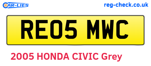 RE05MWC are the vehicle registration plates.