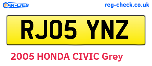 RJ05YNZ are the vehicle registration plates.