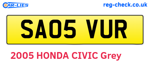 SA05VUR are the vehicle registration plates.