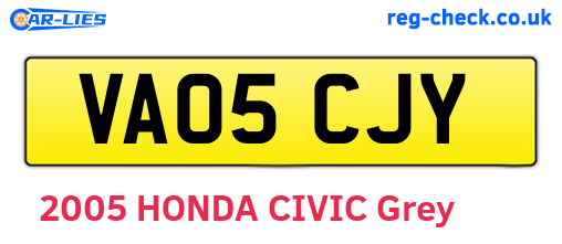 VA05CJY are the vehicle registration plates.