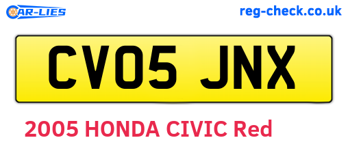 CV05JNX are the vehicle registration plates.