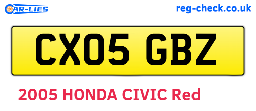 CX05GBZ are the vehicle registration plates.