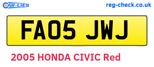 FA05JWJ are the vehicle registration plates.