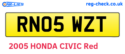 RN05WZT are the vehicle registration plates.