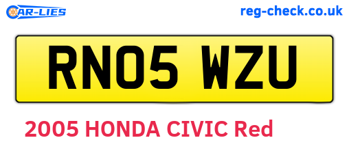 RN05WZU are the vehicle registration plates.