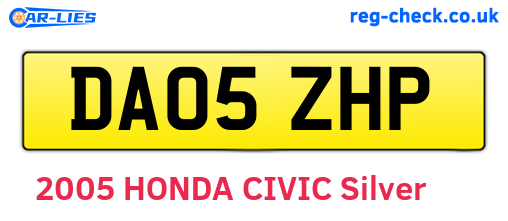 DA05ZHP are the vehicle registration plates.