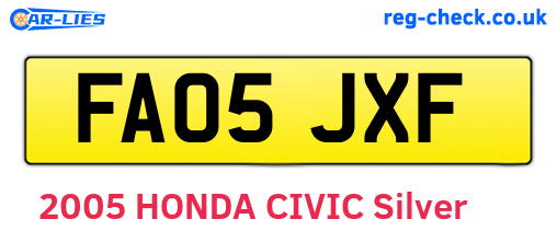 FA05JXF are the vehicle registration plates.