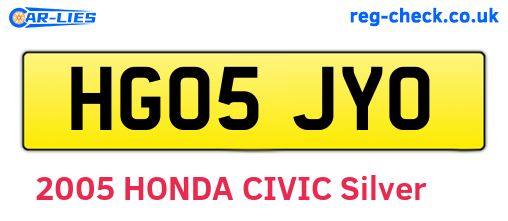 HG05JYO are the vehicle registration plates.