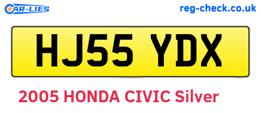 HJ55YDX are the vehicle registration plates.