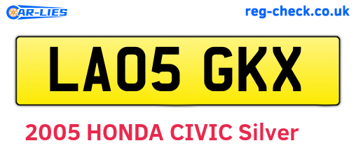 LA05GKX are the vehicle registration plates.