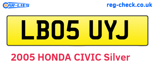 LB05UYJ are the vehicle registration plates.