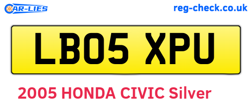 LB05XPU are the vehicle registration plates.