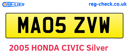 MA05ZVW are the vehicle registration plates.