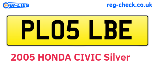PL05LBE are the vehicle registration plates.