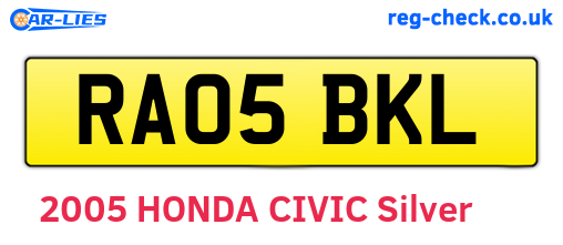 RA05BKL are the vehicle registration plates.