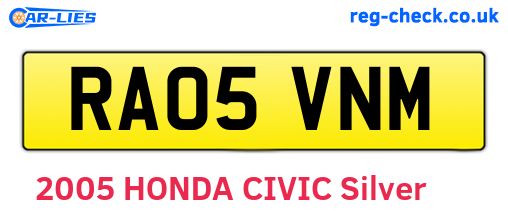 RA05VNM are the vehicle registration plates.