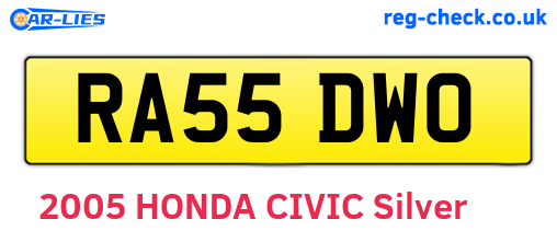 RA55DWO are the vehicle registration plates.