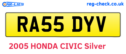 RA55DYV are the vehicle registration plates.