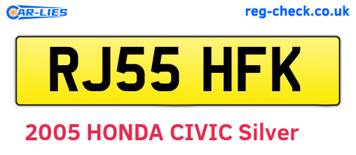 RJ55HFK are the vehicle registration plates.